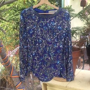 VNTG Silk OLEG CASSINI BLACKTIE blouse